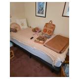 Twins size adjustable bed, pillows and throw, silverware
