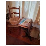 ladder back chair, old world children’s desk, basket