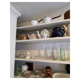Creamers, vinatage Coke bottles, teapots, tin pots