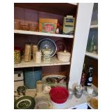 Small bean pot, tin canister, Cuisinart bread machine, Cups with carry case, tin cups, wooden box