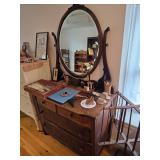 Dresser with large oval mirror, vintage wooden yarn swift