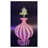 A Murano art glass perfume bottle with fluted floral stopper and twisted latticinio ribbon decoratio
