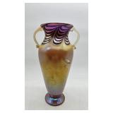 Signed iridescent pulled-feather vase by Lundberg Studios, dated 1997 and made in the Tiffany reviva