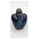  Orient & Flume iridescent art glass gorilla sculpture in deep blue and purple hues with metallic lu