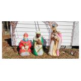 Empire Plastic Three Wise Men nativity yard figures with painted robes and gift vessels displayed wi