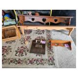 Wooden shelves with heart cutout designs; longest measures 47x9x12.5"