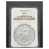 United States 2012 Eagle silver dollar, MS 70, NGC graded.