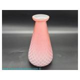 Pink frosted Satin glass vase with a diamond pattern; measures 7.5" x 4"