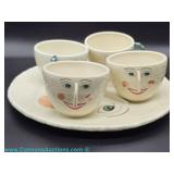 Department 56 Patience Brewster Snowball Face ceramic snack set dating to the late 20th century in a