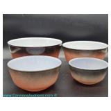 Fire King nesting batter bowl set dating to the mid 20th century in Bronze and Brown.