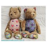 Two Jim Shore Teddy Bear Collection plush bears with patterned fabric accents