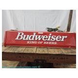 Budweiser King of Beers lighted sign with hanging chains and power cord, in working condition; measu