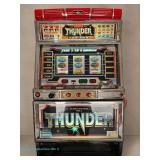 Macy Thunder Explosion Type A slot machine with chrome-tone case, graphics in English and Japanese, 