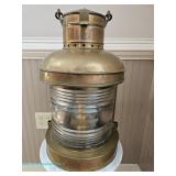 arly 20th-century brass and copper ship’s anchor lantern with a clear Fresnel glass globe, domed ven