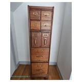A Macey American Mission-style oak office filing cabinet from the 20s, marked model 9425 and bearing