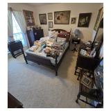 Antique Mahogany Four-poster Full Bed with Dresser and 4-drawer Mirror Vanity