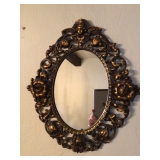 Brass cherub mirror w/3 hooks18”x21”x3 1/2” D