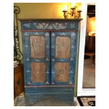 Folk art armoire 16”x43”x68 1/2”H