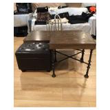 Coffee & side tables wood & metal legs & brown storage ottoman 