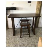 Wooden bistro table 2 stools 48” x 24” x 3”