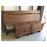 King Sz. Headboard & footboard, nightstands 17”x30”x23” H