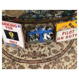 Toys, metal signs 