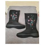 Black butterfly and floral design boots