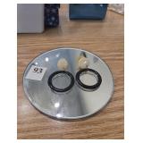 Black and off white circle earrings