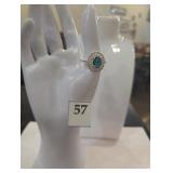 Faux diamond and blue gem on silver band