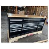 72 in. W x 24 in. D Standard Duty 18-Drawer Mobile Workbench Tool Chest with Solid Wood Top in Gloss Black
