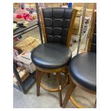 Brielle 30 In. Chestnut Finish High Back Wood Swivel Bar Height Stool with Black Faux Leather Seat (