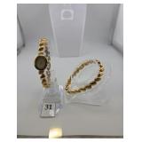 Gold plated watch and bracelet set