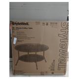 32 in. Mix and Match Brown Round Wicker Outdoor Patio Coffee Table