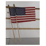 Pair of Small American Flags with Wooden Staffs