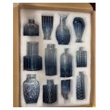 CUCUMI 24pcs Glass Bud Vase Set in Bulk, Gradual Blue Relief Vase
