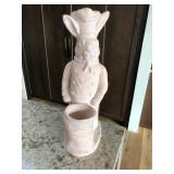 Chef Bunny Statue – Molded White Wash Clay Rabbit with Utensil Holder