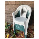 7 Green & 3 White Plastic Stackable Chairs – Outdoor Seating