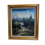 1980 Moonlight in Alaska Original Canvas Painting by J Hillstrom