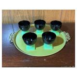 Black Amethyst Glass Goblets with Jadeite Stems