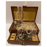Chinese Rosewood Longevity Jewelry Box with Assorted Jewelry