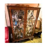 Vintage Colonial Revival Cabinet with Glass Doors & Shelves and Curios