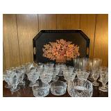Vintage Cut Glass Stemware & Decorative Serving Tray