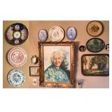 Wall of Framed Art and Decorative Plates - Woman Painting by Hillstrom