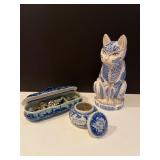 Nancy Lopez Ceramic Mosaic Cat with Trinket Boxes & Jewelry