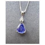 Elegant 14k White Gold Trilliant Sapphire Pendant Necklace
