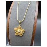 14k Gold Floral White Sapphire Pendant Necklace