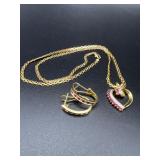 10k Gold Ruby Heart Pendant & 14k Ruby Hoop Earrings Set