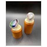 Artisanal Sterling Silver Teardrop Agate & Mystic Topaz Rings