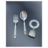 International Sterling Royal Danish Baby Spoon, Fork & Rattle