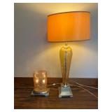 Pair of Crackle Amber Glass Table Lamps